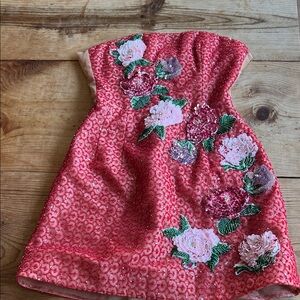 Elegant Pink Floral Embroidered Mini Dress